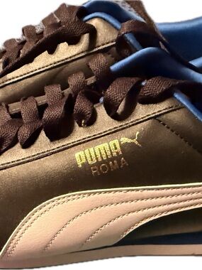 Puma Men’s Low-Top Sneaker in Black with White Stripe and Blue Lining